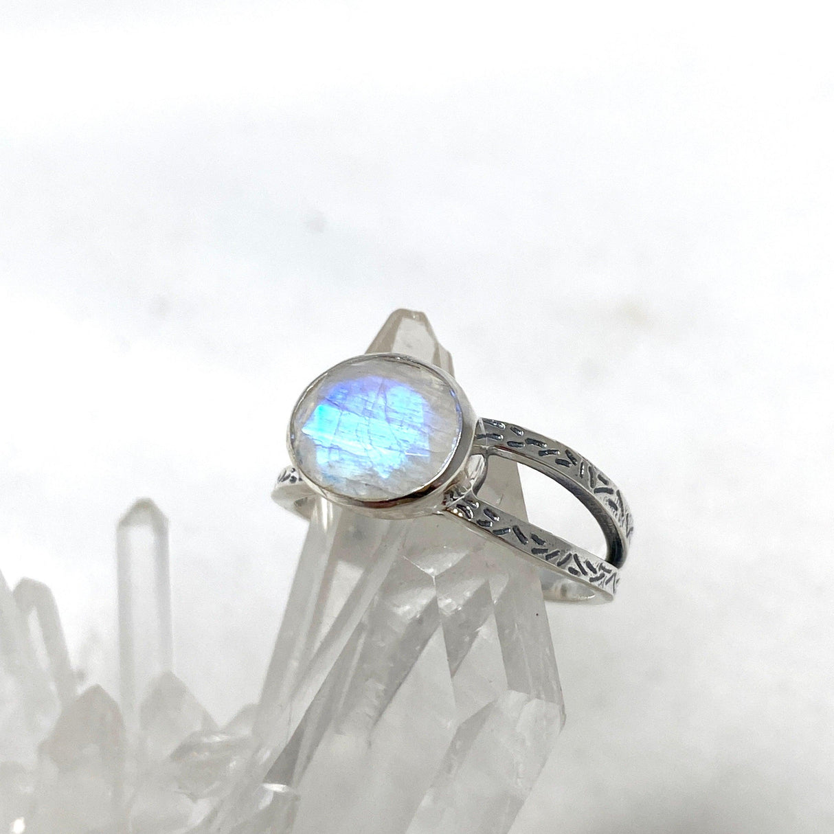 Moonstone Faceted Oval Decorative Split Band Ring R3861 - Nature's Magick