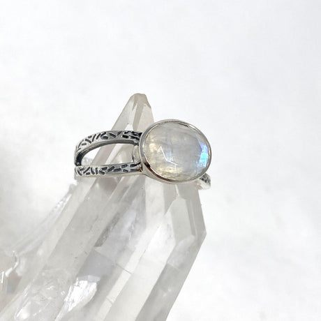 Moonstone Faceted Oval Decorative Split Band Ring R3861 - Nature's Magick