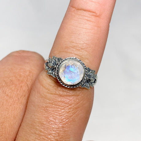 Moonstone Faceted Round Ring in a Decorative Setting R3671 - Nature's Magick