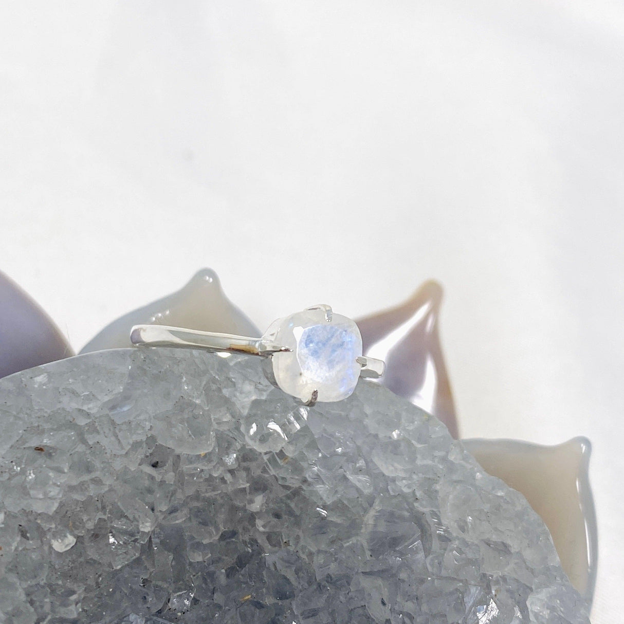 Moonstone Faceted Square Solitare Ring R4806 - Nature's Magick