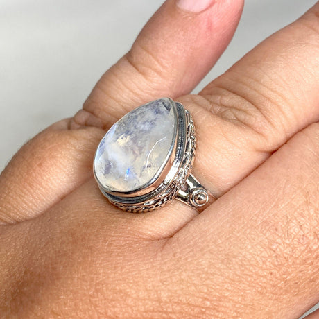 Moonstone Faceted Teardrop Ring in a Decorative Setting R3817 - Nature's Magick