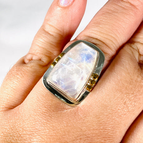 Moonstone Freeform Ring with Brass Detailing s.10 KRGJ3035 - Nature's Magick