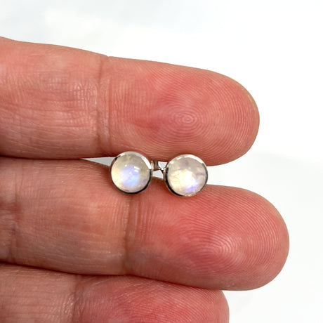 Moonstone High Grade Round Cabochon Bezel Set Stud Earings 5.5mm PSE021