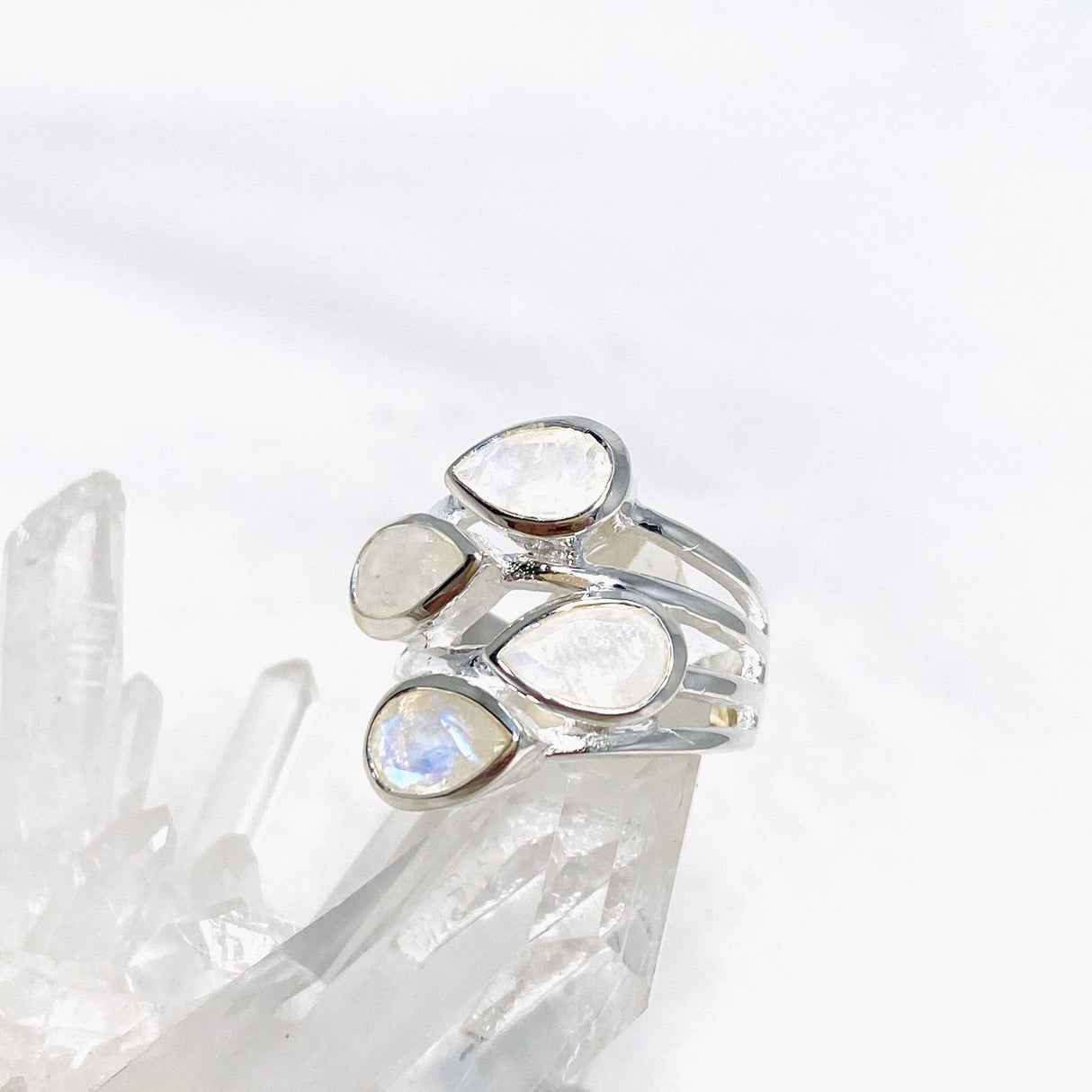 Moonstone Multi-stone Faceted Teardrop Ring R3815 - Nature's Magick