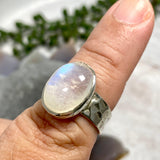 Moonstone oval beaten band ring s.8 KRGJ1783 - Nature's Magick