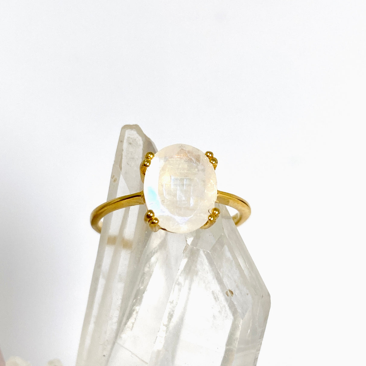Moonstone Oval Faceted 2.5 micron Gold Plated Ring Size 6.5 PRGJ996