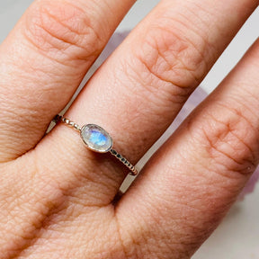 Rainbow Moonstone Oval Faceted Gemstone with fine Sterling Silver Ring