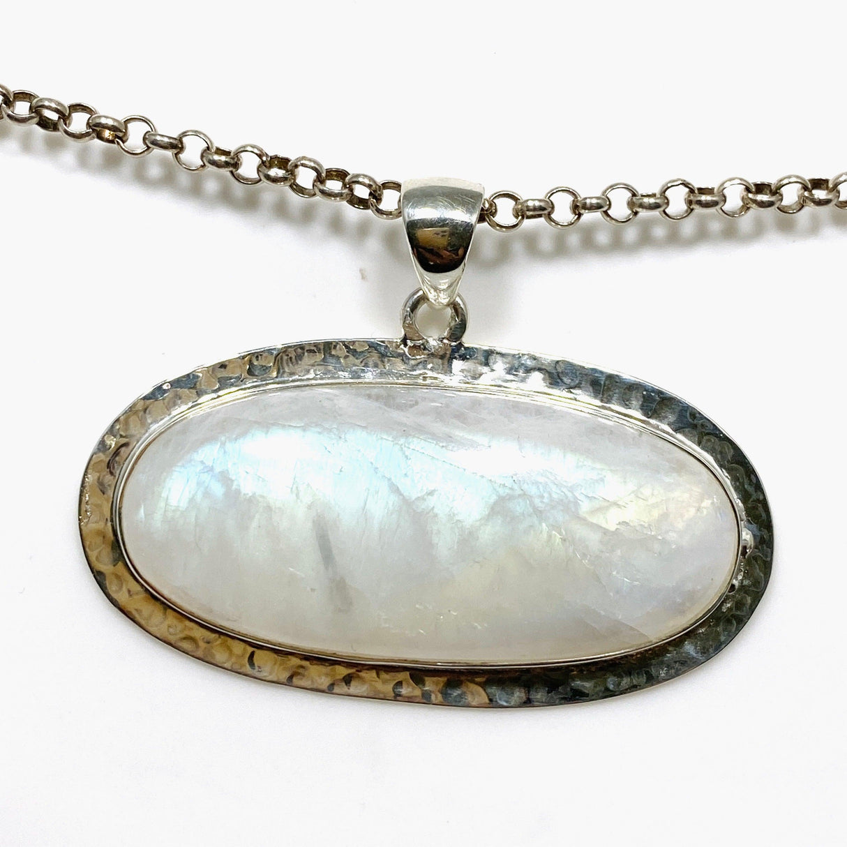 Moonstone Oval Pendant with Hammered Setting KPGJ4242 - Nature's Magick