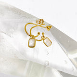 Moonstone Rectangular Faceted Gold Plated Half Hoop Earrings SE2720-YG