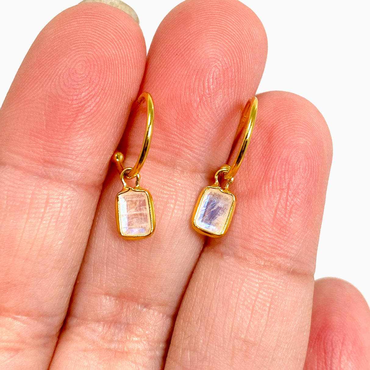 Moonstone Rectangular Faceted Gold Plated Half Hoop Earrings SE2720-YG