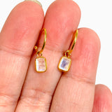 Moonstone Rectangular Faceted Gold Plated Half Hoop Earrings SE2720-YG