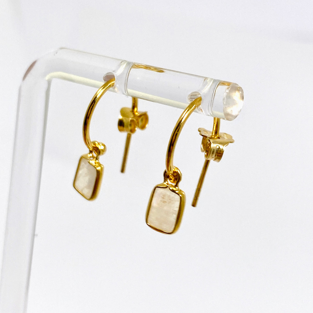 Moonstone Rectangular Faceted Gold Plated Half Hoop Earrings SE2720-YG