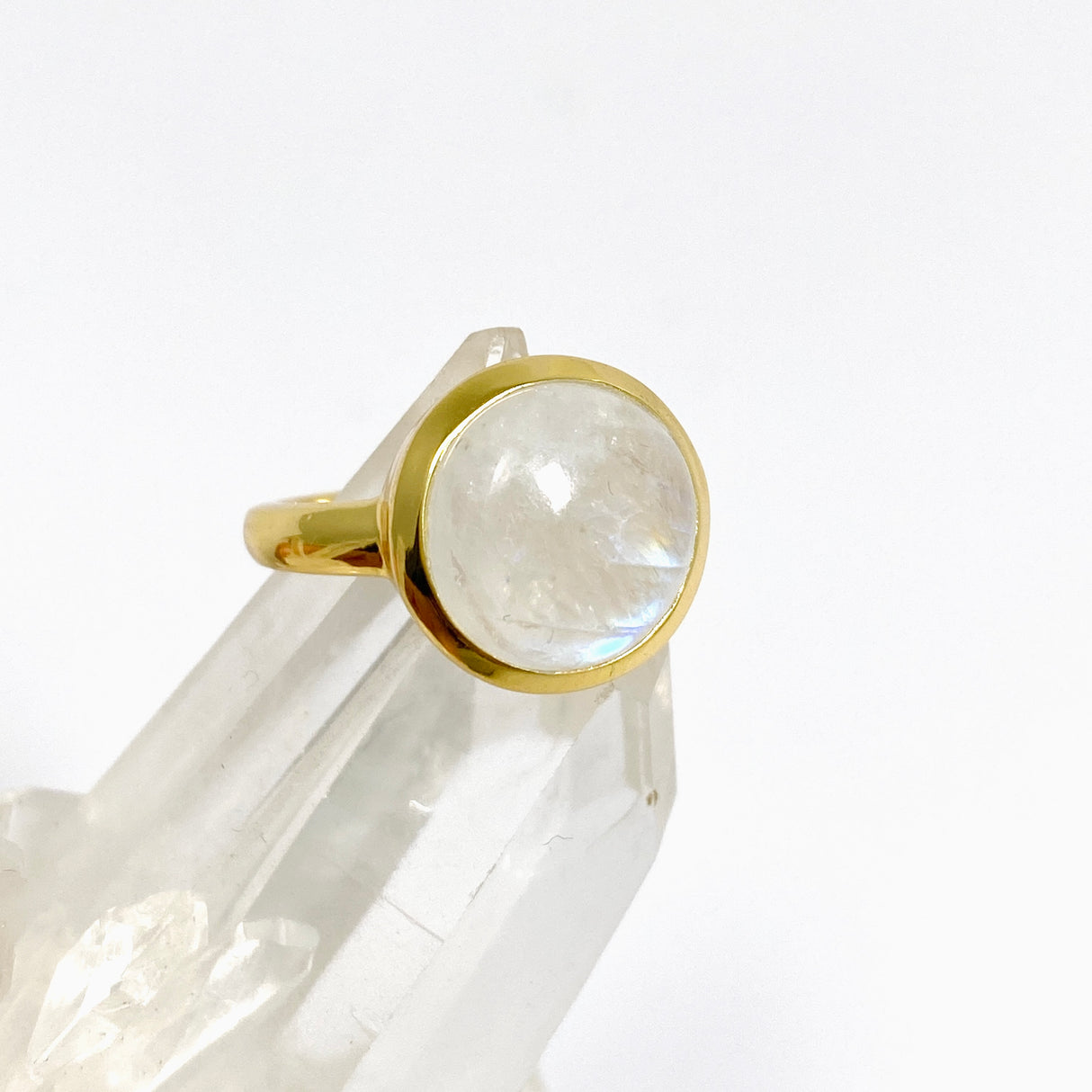 Moonstone Round Cabochon Gold Plated Ring Size 6 RG608-MS-6