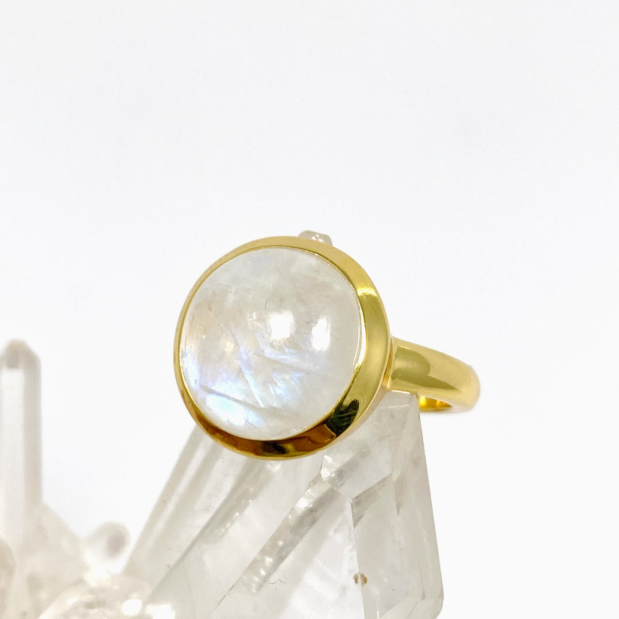 Moonstone Round Cabochon Gold Plated Ring Size 6 RG608-MS-6