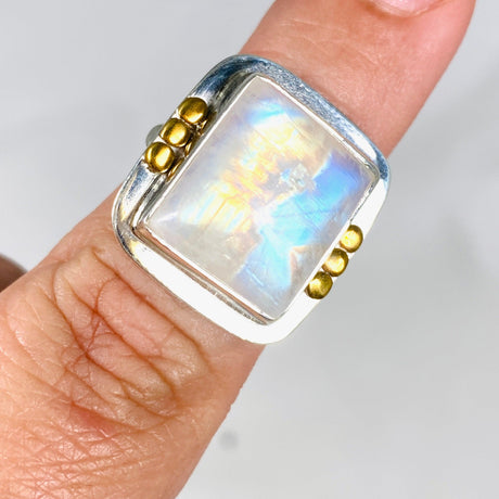 Moonstone Square Ring with Brass Detailing s.7 KRGJ3021 - Nature's Magick