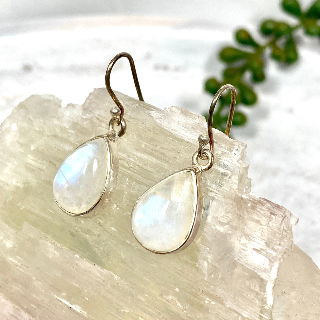 Moonstone teardrop cabochon earrings KEGJ762 - Nature's Magick