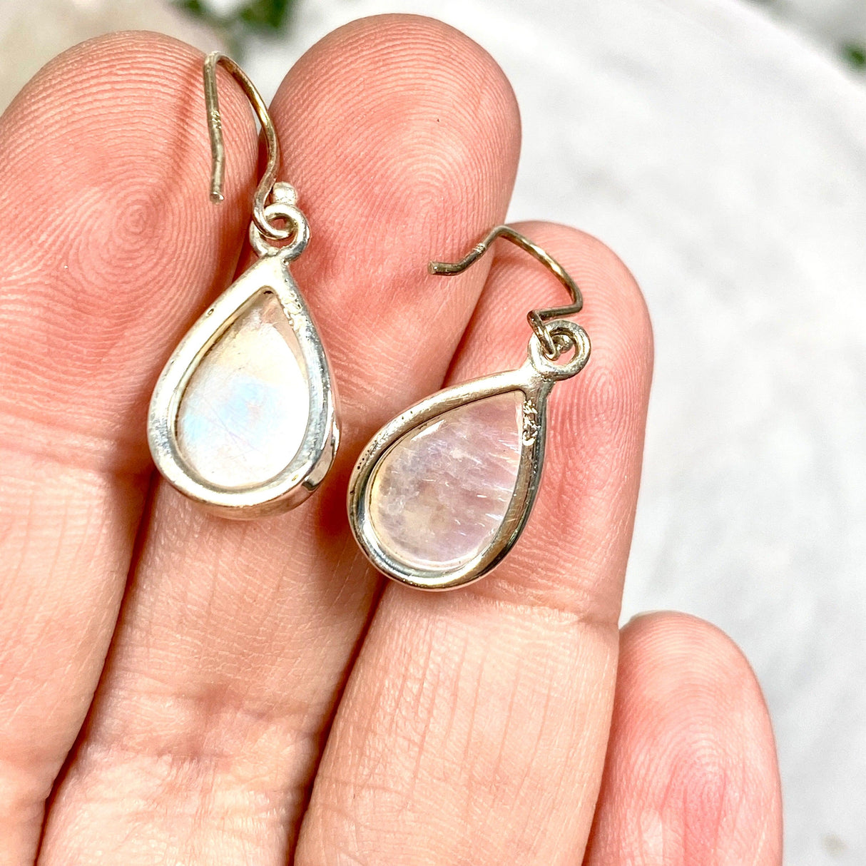 Moonstone teardrop cabochon earrings KEGJ762 - Nature's Magick