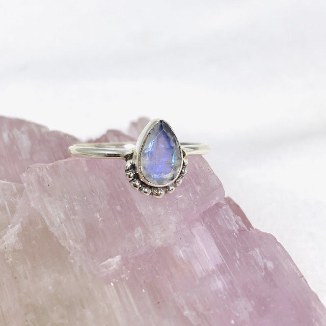 Moonstone Teardrop Faceted fine band ring R3800-MS - Nature's Magick