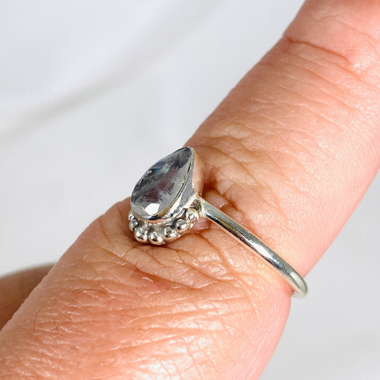 Moonstone Teardrop Faceted fine band ring R3800-MS - Nature's Magick