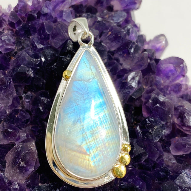 Moonstone Teardrop Pendant with Brass Detailing KPGJ4248 - Nature's Magick