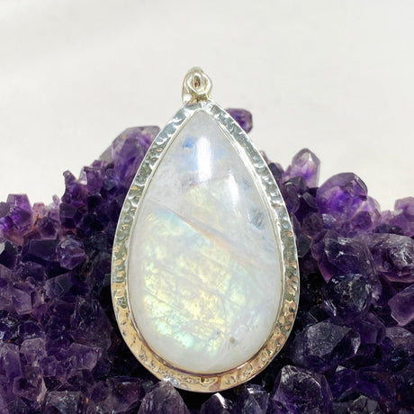 Moonstone Teardrop Pendant with Hammered Detailing KPGJ4251 - Nature's Magick