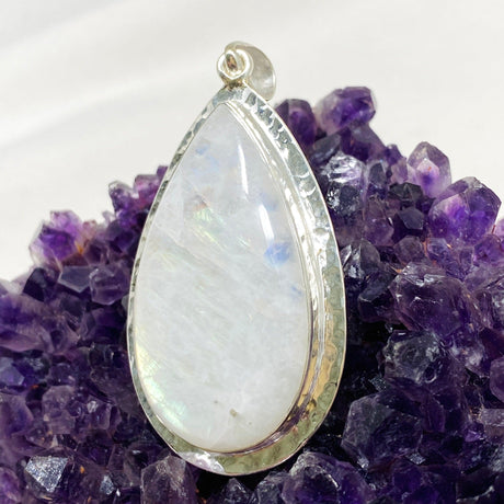 Moonstone Teardrop Pendant with Hammered Detailing KPGJ4251 - Nature's Magick