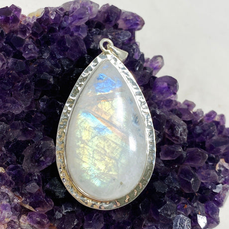 Moonstone Teardrop Pendant with Hammered Detailing KPGJ4251 - Nature's Magick