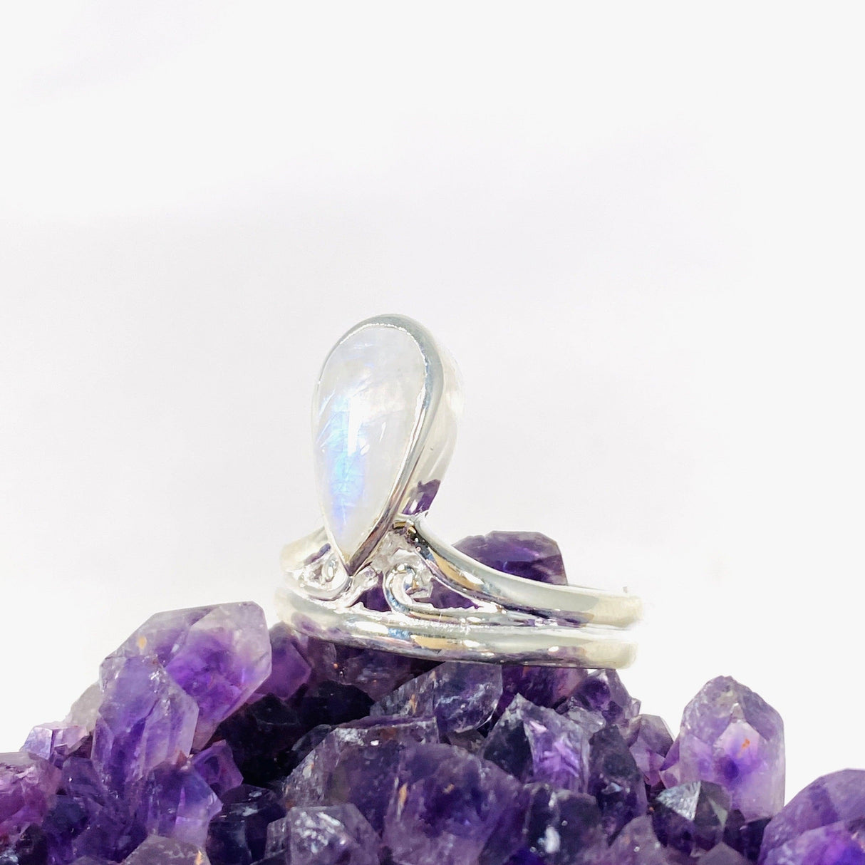 Moonstone Teardrop Ring with Filagree R3977 - Nature's Magick