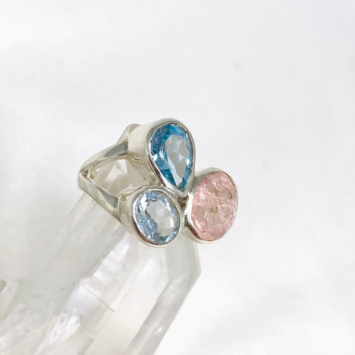 Morganite and Blue Topaz Faceted Multi-stone Ring Size 7 PRGJ449 - Nature's Magick