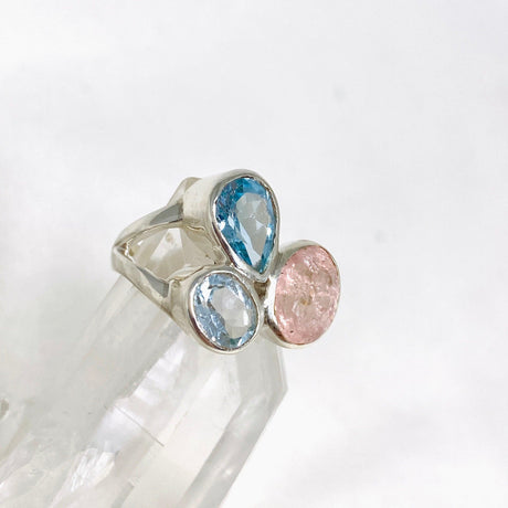 Morganite and Blue Topaz Faceted Multi-stone Ring Size 7 PRGJ449 - Nature's Magick