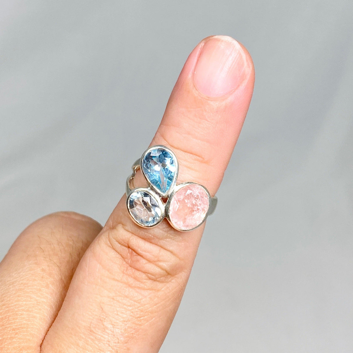 Morganite and Blue Topaz Faceted Multi-stone Ring Size 7 PRGJ449 - Nature's Magick