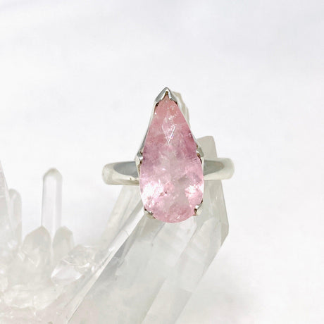 Morganite Faceted Teardrop Ring Size 9 PRGJ437 - Nature's Magick