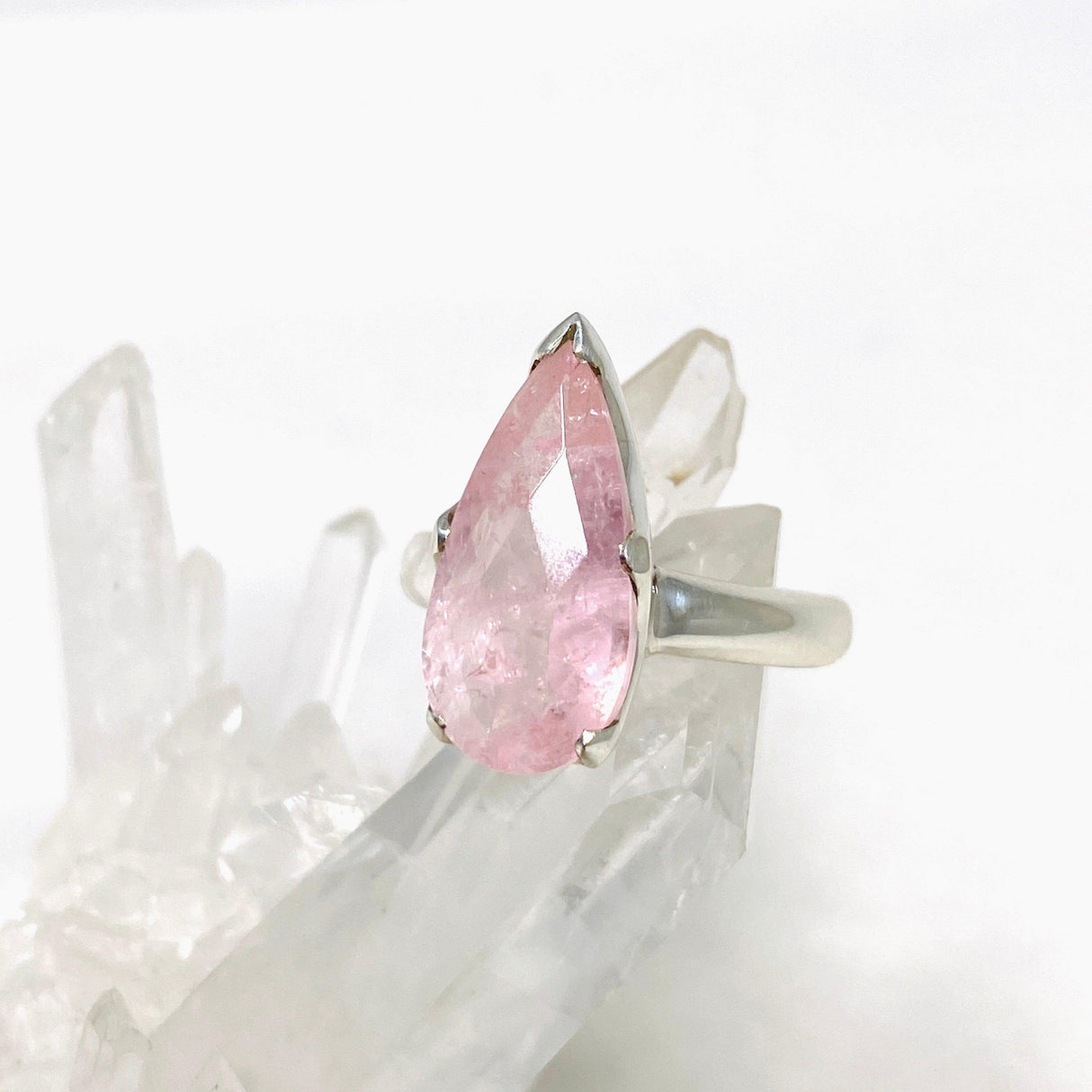 Morganite Faceted Teardrop Ring Size 9 PRGJ437 - Nature's Magick