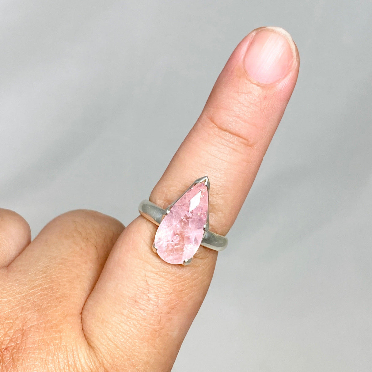 Morganite Faceted Teardrop Ring Size 9 PRGJ437 - Nature's Magick