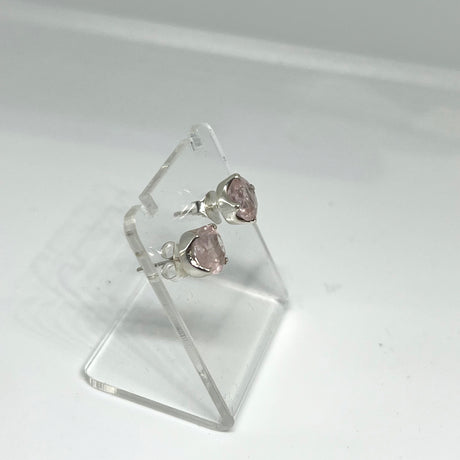 Morganite  Round Faceted Gemstone 4-claw Set Stud Earring PSE012