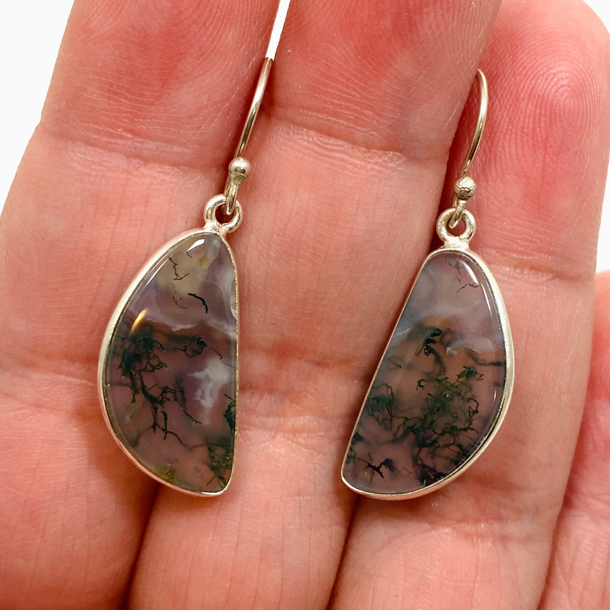 Moss Agate Freeform Cabochon Earrings KEGJ1544