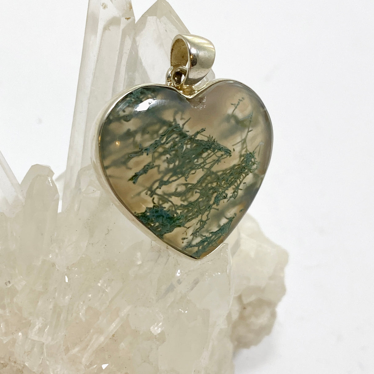 Moss Agate Heart Cabochon Pendant KPGJ4701
