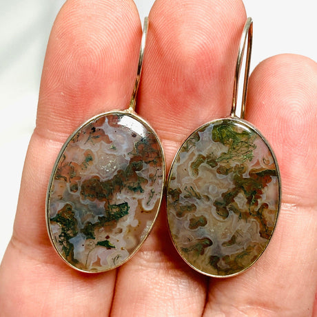 Moss Agate Large Oval Fixed Hook Earrings KEGJ1029 - Nature's Magick