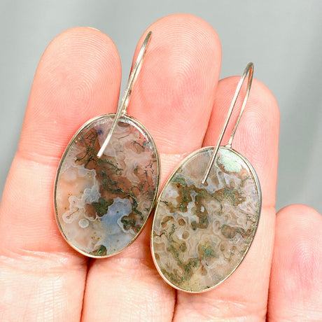 Moss Agate Large Oval Fixed Hook Earrings KEGJ1029 - Nature's Magick