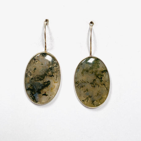 Moss Agate Large Oval Fixed Hook Earrings KEGJ1029 - Nature's Magick