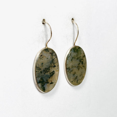 Moss Agate Large Oval Fixed Hook Earrings KEGJ1029 - Nature's Magick