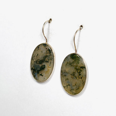 Moss Agate Large Oval Fixed Hook Earrings KEGJ1029 - Nature's Magick