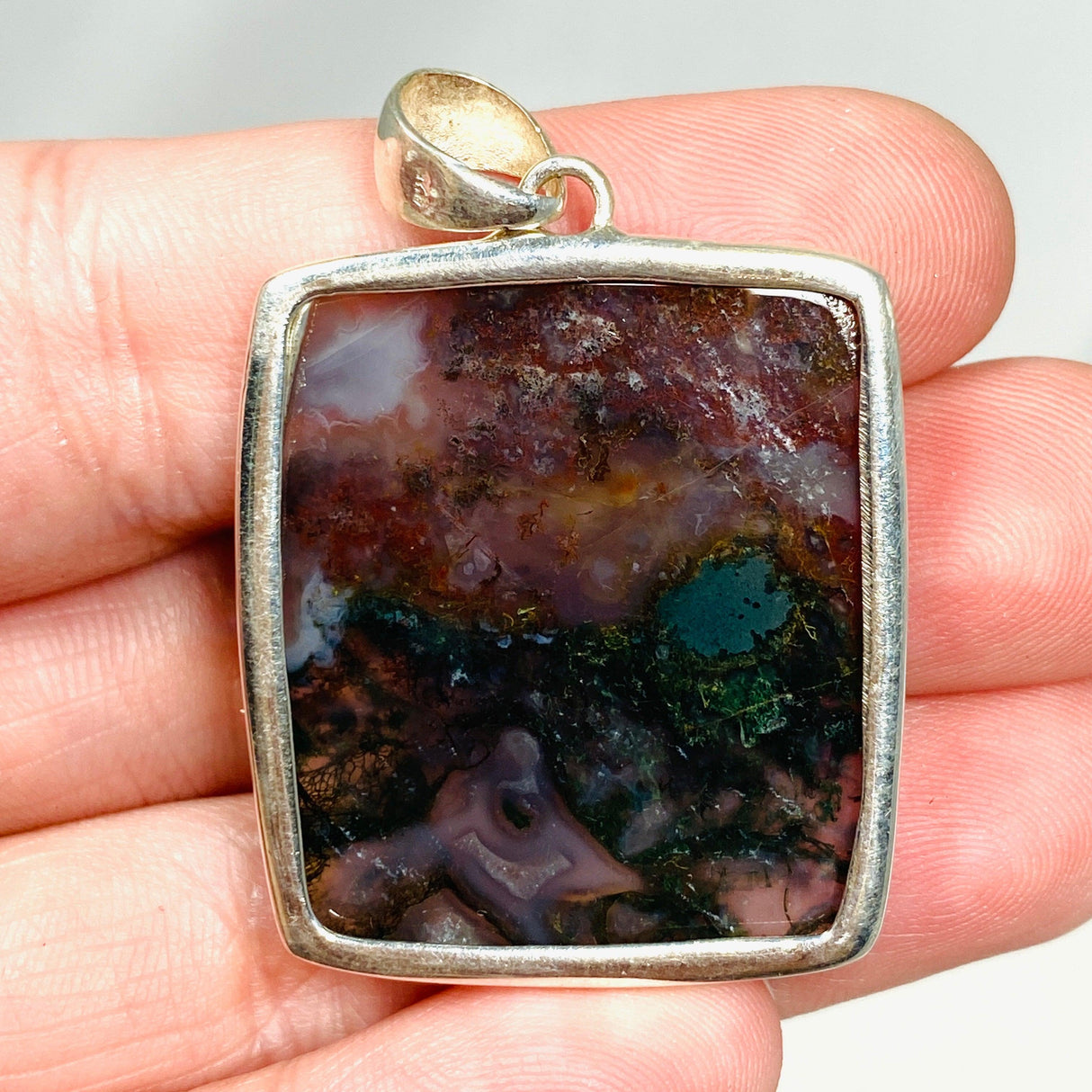 Moss Agate Rectangular Pendant KPGJ3629 - Nature's Magick