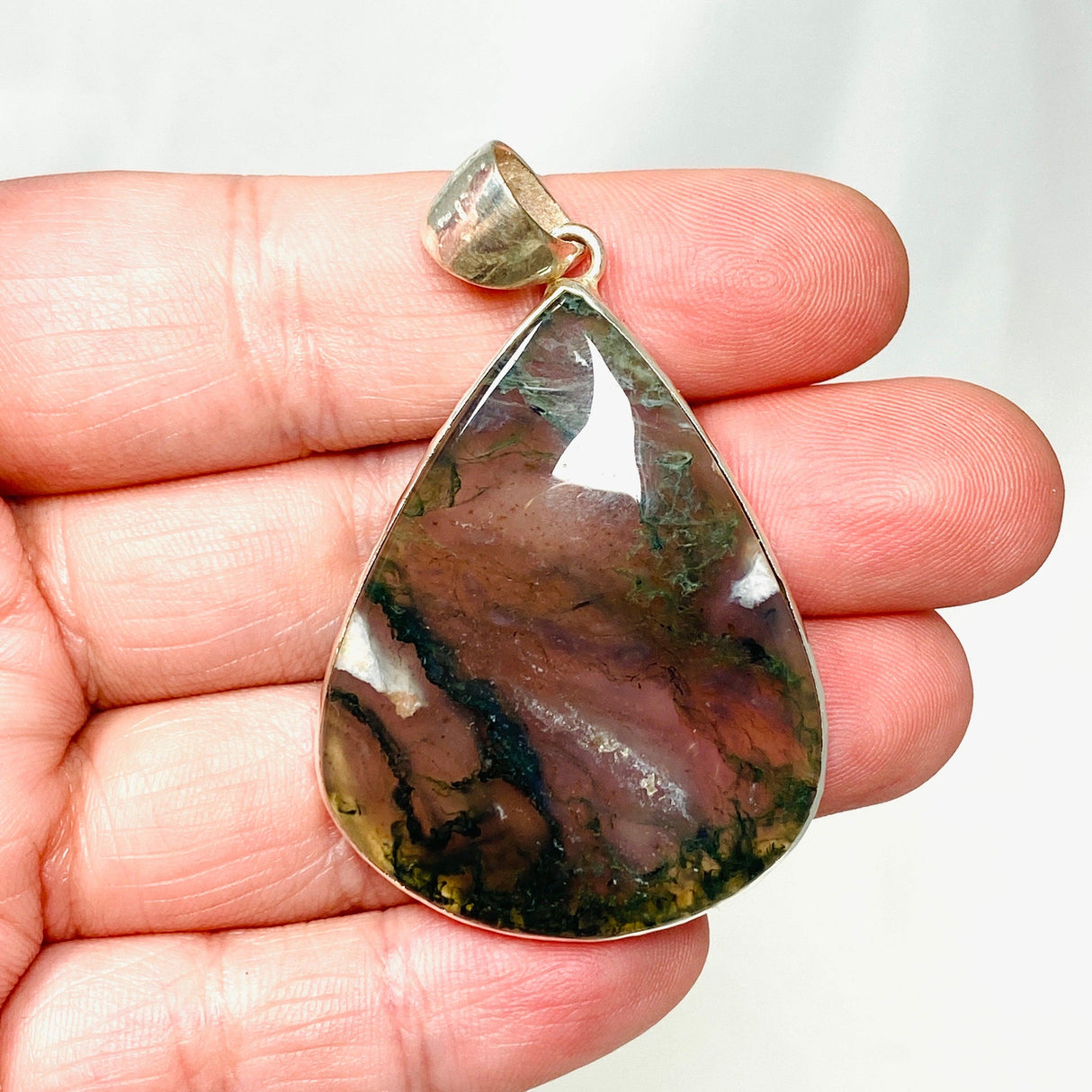 Moss Agate Teardrop Pendant KPGJ3624 - Nature's Magick