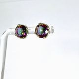 Mystic Glass Round Faceted 4 Claw Set Earrings PSE042