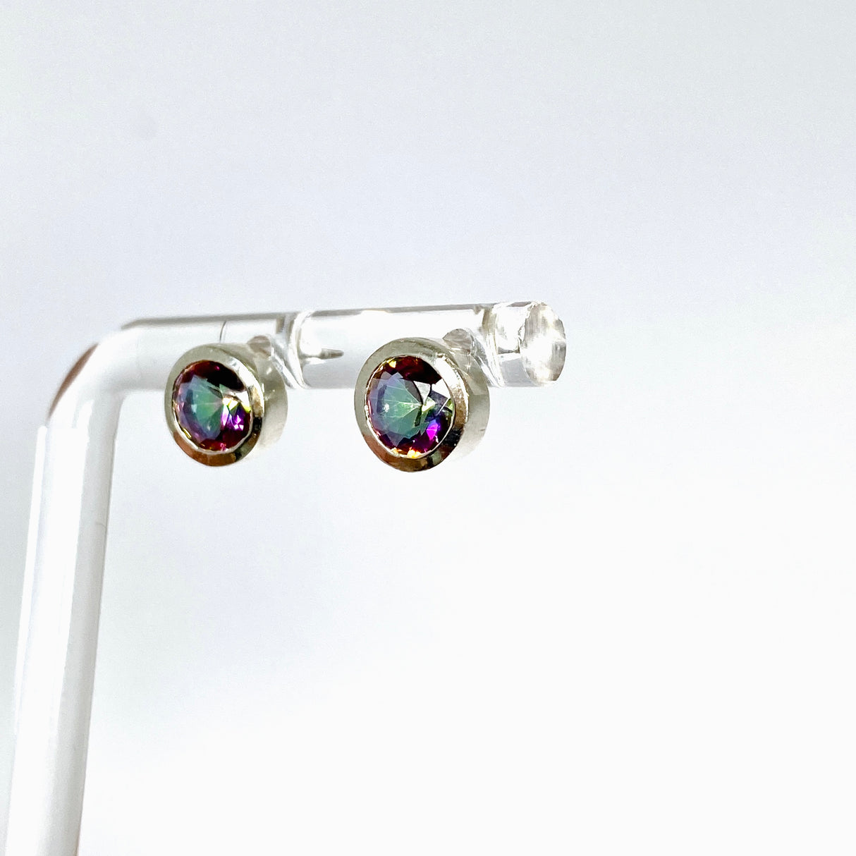 Mystic Glass Round Faceted Bezel Set Earrings PSE041