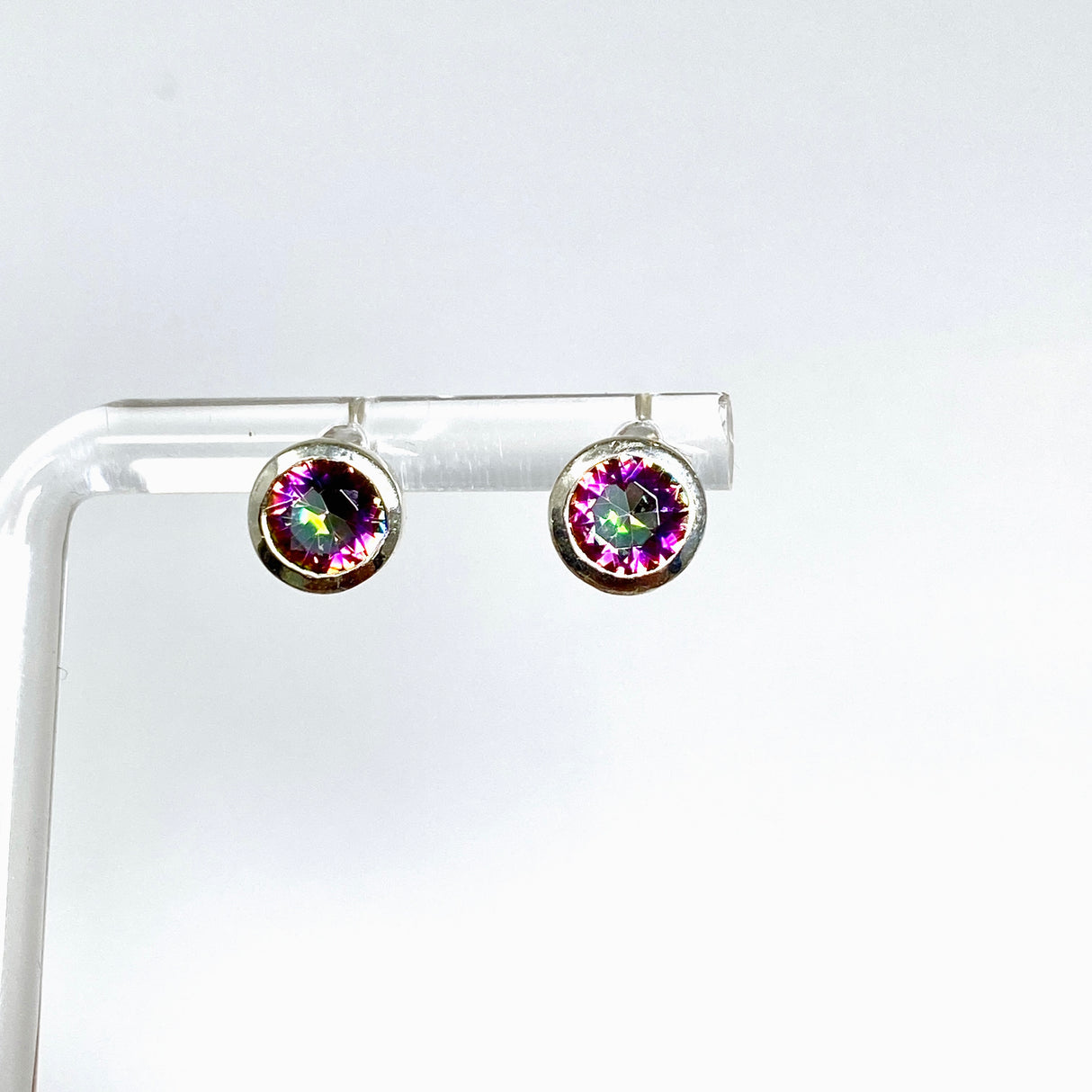 Mystic Glass Round Faceted Bezel Set Earrings PSE041