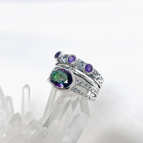 Mystic Topaz and Amethyst Multi-stone Faceted Gemstone Ring R3783 - Nature's Magick