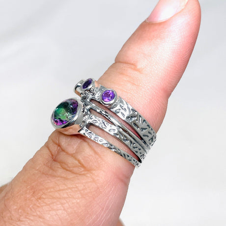 Mystic Topaz and Amethyst Multi-stone Faceted Gemstone Ring R3783 - Nature's Magick