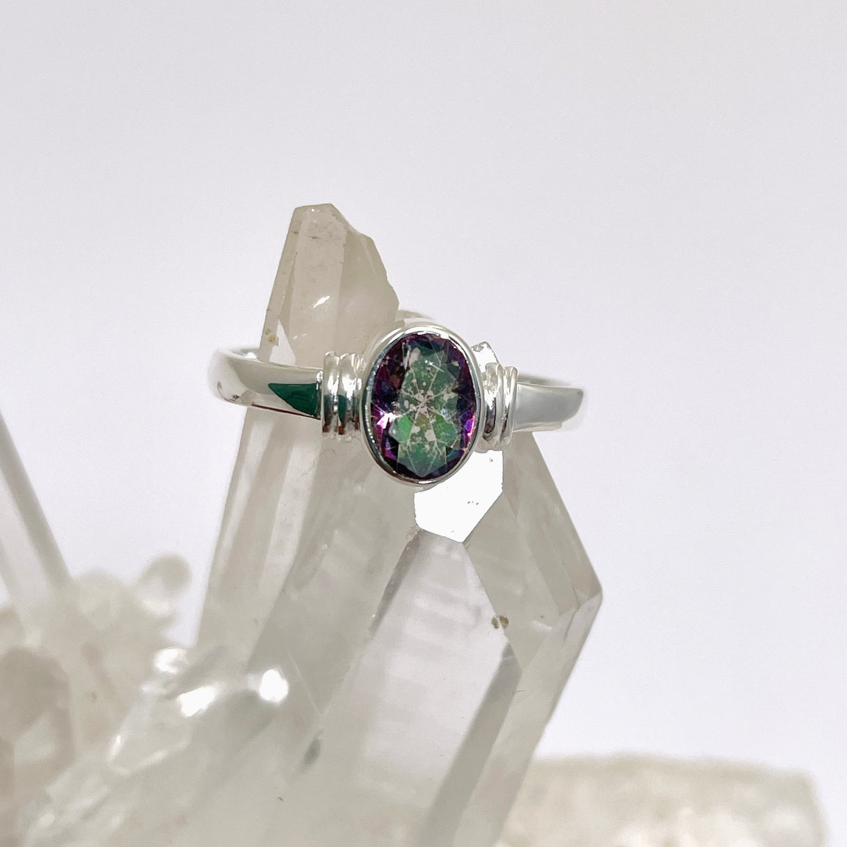 Mystic Topaz Oval Faceted Stone in a Decorative Setting R4831